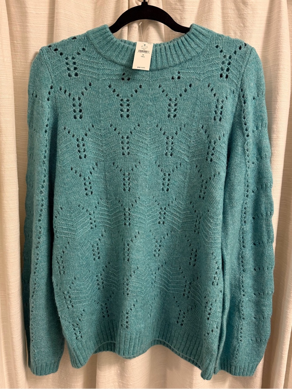 Light Teal Openwork Knit Gap Women's TALL Medium Sweater